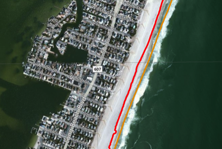 Example of shoreline change due to the effects of Super Storm Sandy.